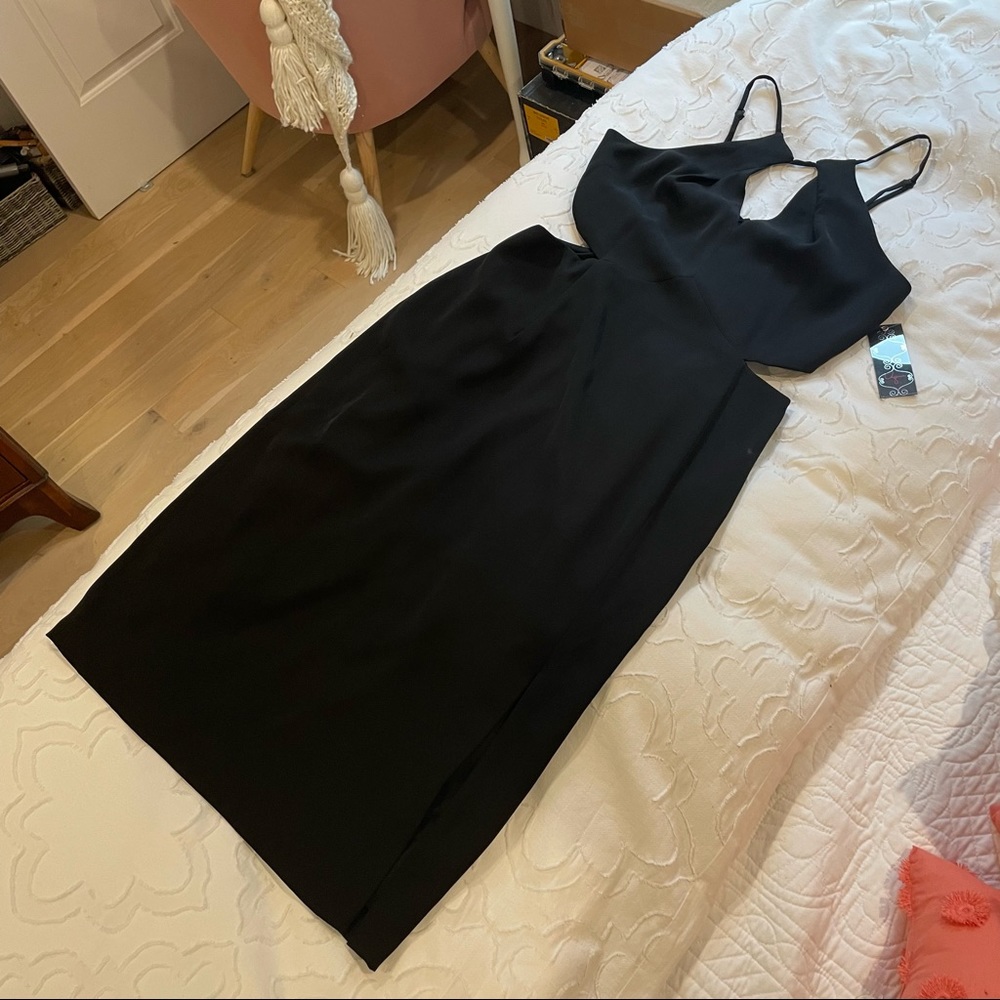 NWT AQUA Midi Length Keyhole Little Black Dress